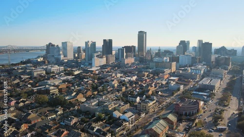 French Quarter Houses New Orleans Louisiana with Downtown in Background Drone Aerial photo