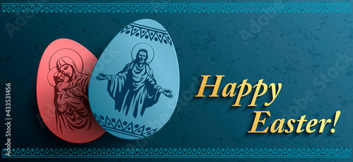 Blessed Virgin Mary and baby Jesus Christ and Jesus Christ, Happy Easter background, Easter background,Vector illustration