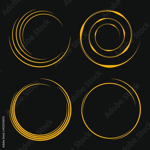 Set of yellow flow lines in circle form. Vector illustration. Trendy design element for rounded logo, border frame, symbol, web pages, prints, template, monochrome pattern and abstract background