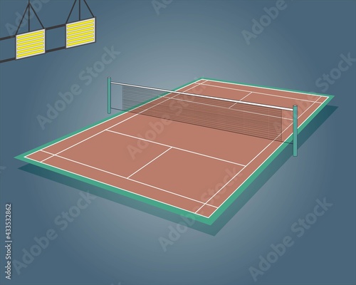 vector illustration of a badminton court with perspective.