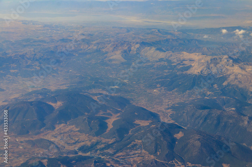 View of the Taurus mountains in Antalya province, Turkey. View from airplane