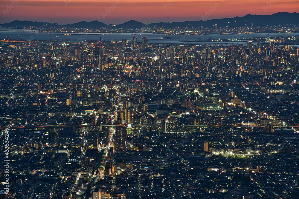 大阪府なるかわ園地 ぼくらの広場からの大阪平野の夜景
