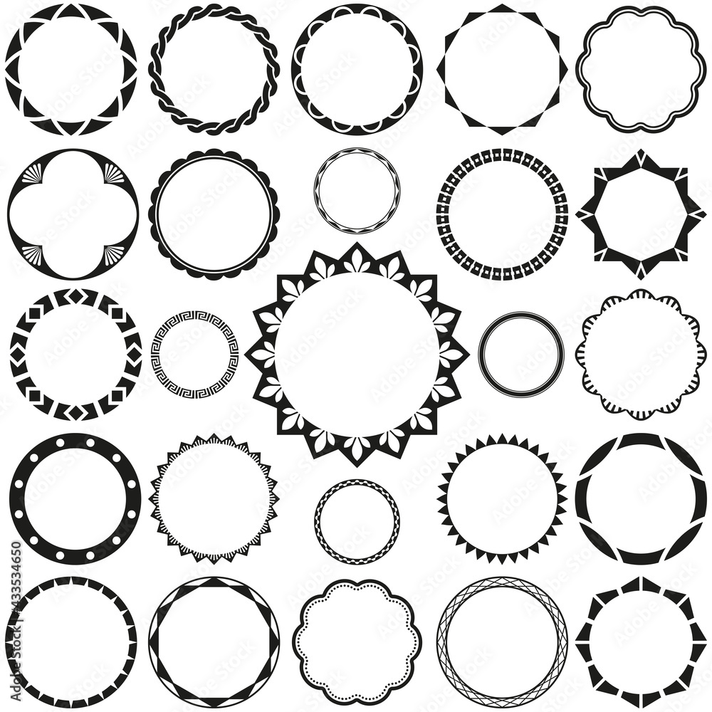 Collection of Round Decorative Border Frames with Clear Background. Ideal for vintage label designs. Collection of Round Decorative Border Frames with Clear Background. Ideal for vintage label designs.