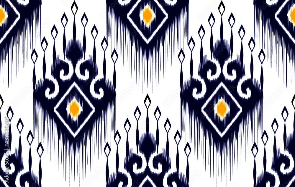 Ikat tribal Indian seamless pattern design. Ethnic Aztec African American textile decoration wallpaper. Geometric African American vector illustrations background.