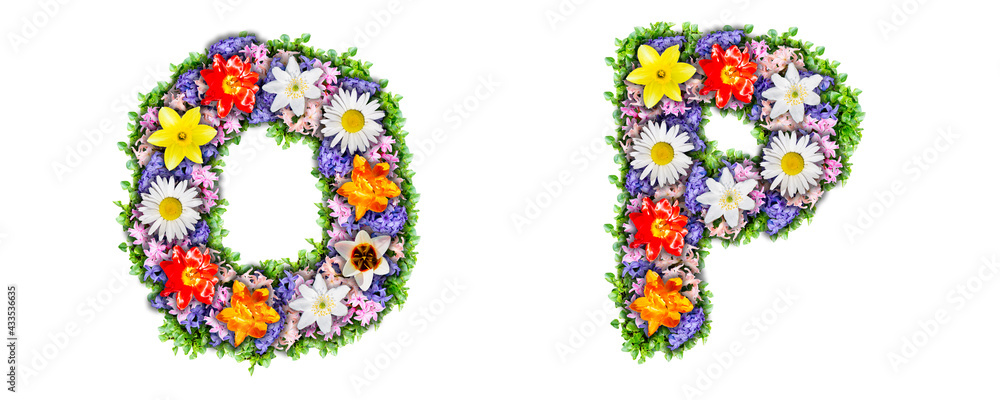 Letters O, P made in the form of a bouquet of flowers Letters O, P made in the form of a bouquet of flowers