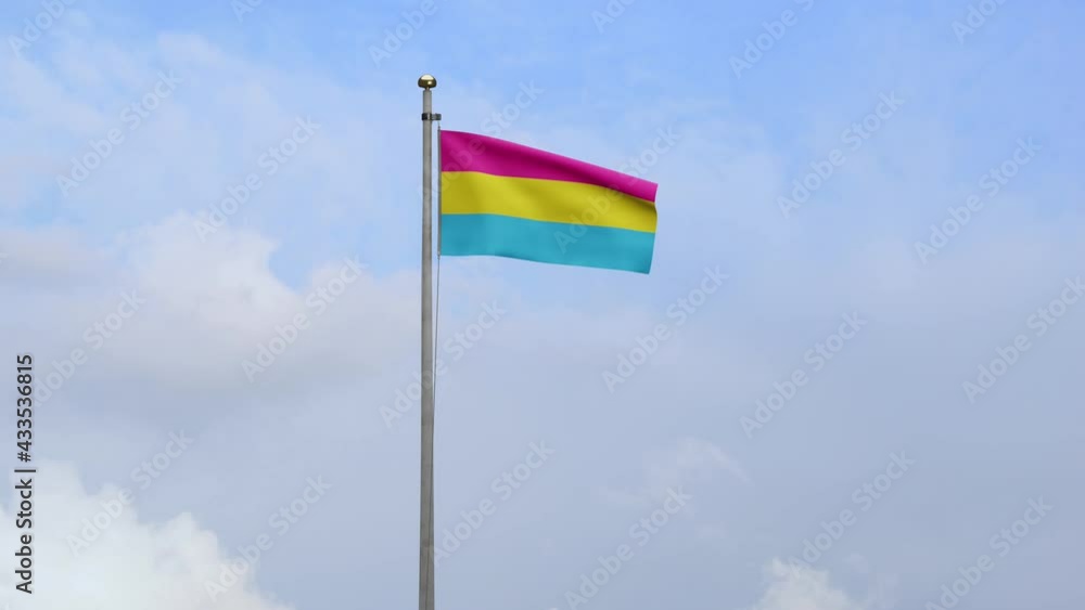 3D, Pansexuality flag waving on wind with blue sky clouds. Pansexual banner blowing, soft and smooth silk. Cloth fabric texture ensign background. Use it for pride gay day and events concept.-Dan 3D, Pansexuality flag waving on wind with blue sky clouds. Pansexual banner blowing, soft and smooth silk. Cloth fabric texture ensign background. Use it for pride gay day and events concept.-Dan