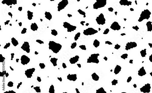 Cow skin. Dalmatians dog spots. animal skin seamless pattern. Black and white. Animal print texture. Vector background.