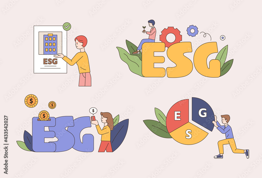 Fototapeta premium Environmental, social, corporate governance business illustration. flat design style minimal vector illustration.