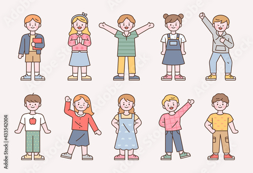 Cute stylish children character set.  flat design style minimal vector illustration.
