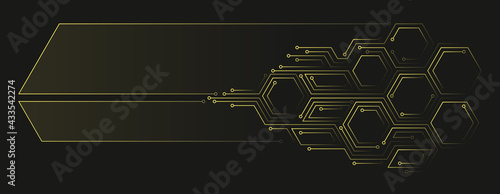 Vector abstract illustration. Chip concept, future, cyberpunk, computer elements. Lines, hexagonal shapes on a dark background. Design template for web, banners.