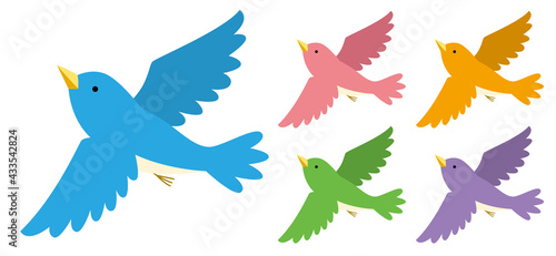 鳥が羽を広げて飛んでいるイラスト素材
