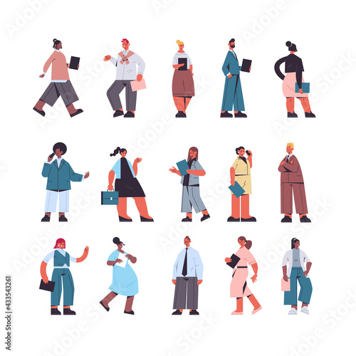 set businesspeople standing in different poses business people office workers in casual clothes