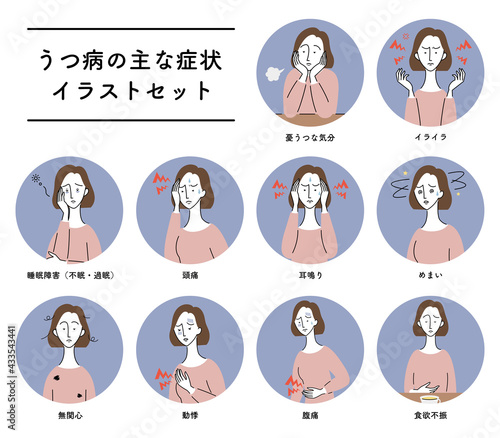 うつ病の主な症状　イラストセット／日本語バージョン