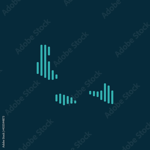Vector abstract map of Comoros with blue straight rounded lines isolated on a indigo background.