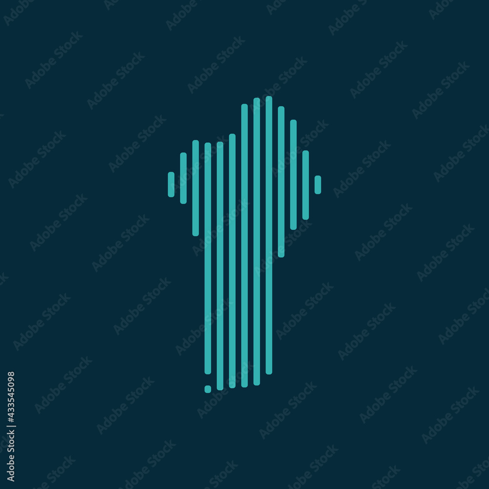 Vector abstract map of Benin with blue straight rounded lines isolated on a indigo background. Vector abstract map of Benin with blue straight rounded lines isolated on a indigo background.
