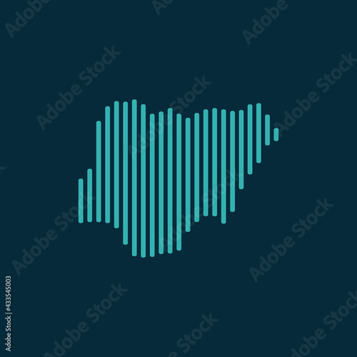 Vector abstract map of Nigeria with blue straight rounded lines isolated on a indigo background.