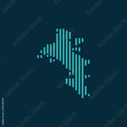 Vector abstract map of Seychelles with blue straight rounded lines isolated on a indigo background.