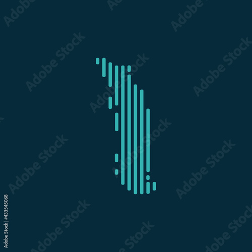 Vector abstract map of Togo with blue straight rounded lines isolated on a indigo background.