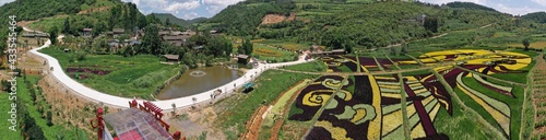 Aerial view of colored rice fields in Yiliang county, Yunnan - China photo