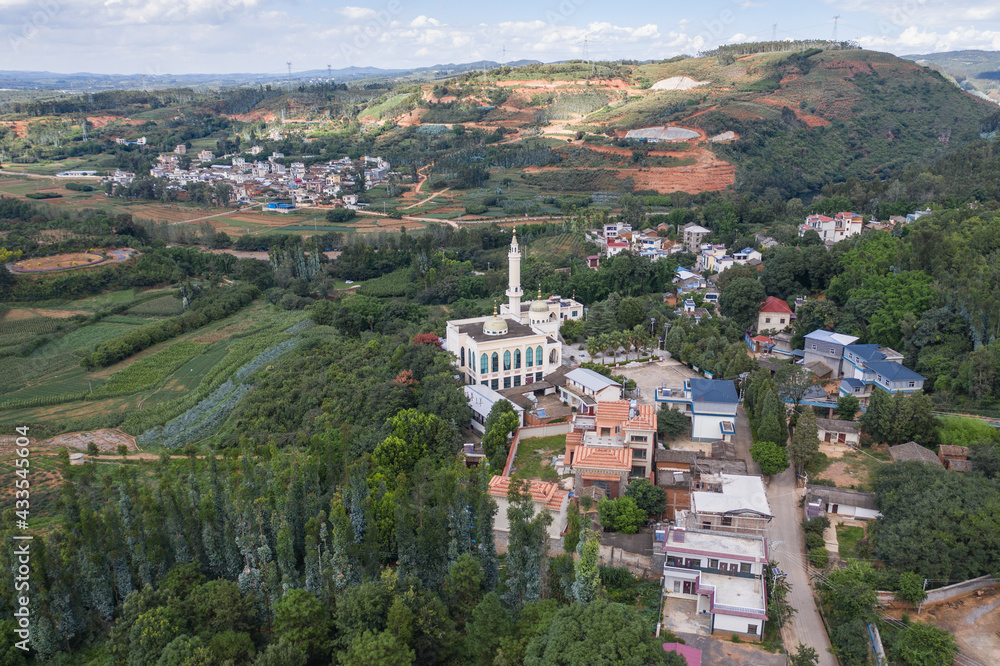 Aerial view of a Hui mosque in Yunnan, China