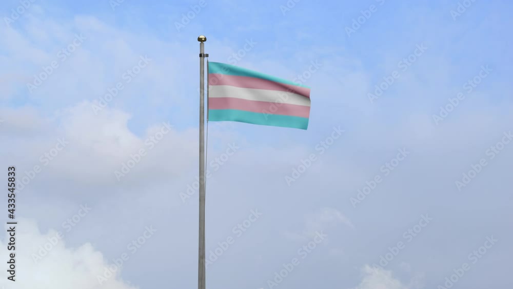 3D Transsexuality flag waving on wind with blue sky. Transsexual banner blowing, soft and smooth silk. Cloth fabric texture ensign background. Use it for pride gay day and events concept.-Dan 3D Transsexuality flag waving on wind with blue sky. Transsexual banner blowing, soft and smooth silk. Cloth fabric texture ensign background. Use it for pride gay day and events concept.-Dan