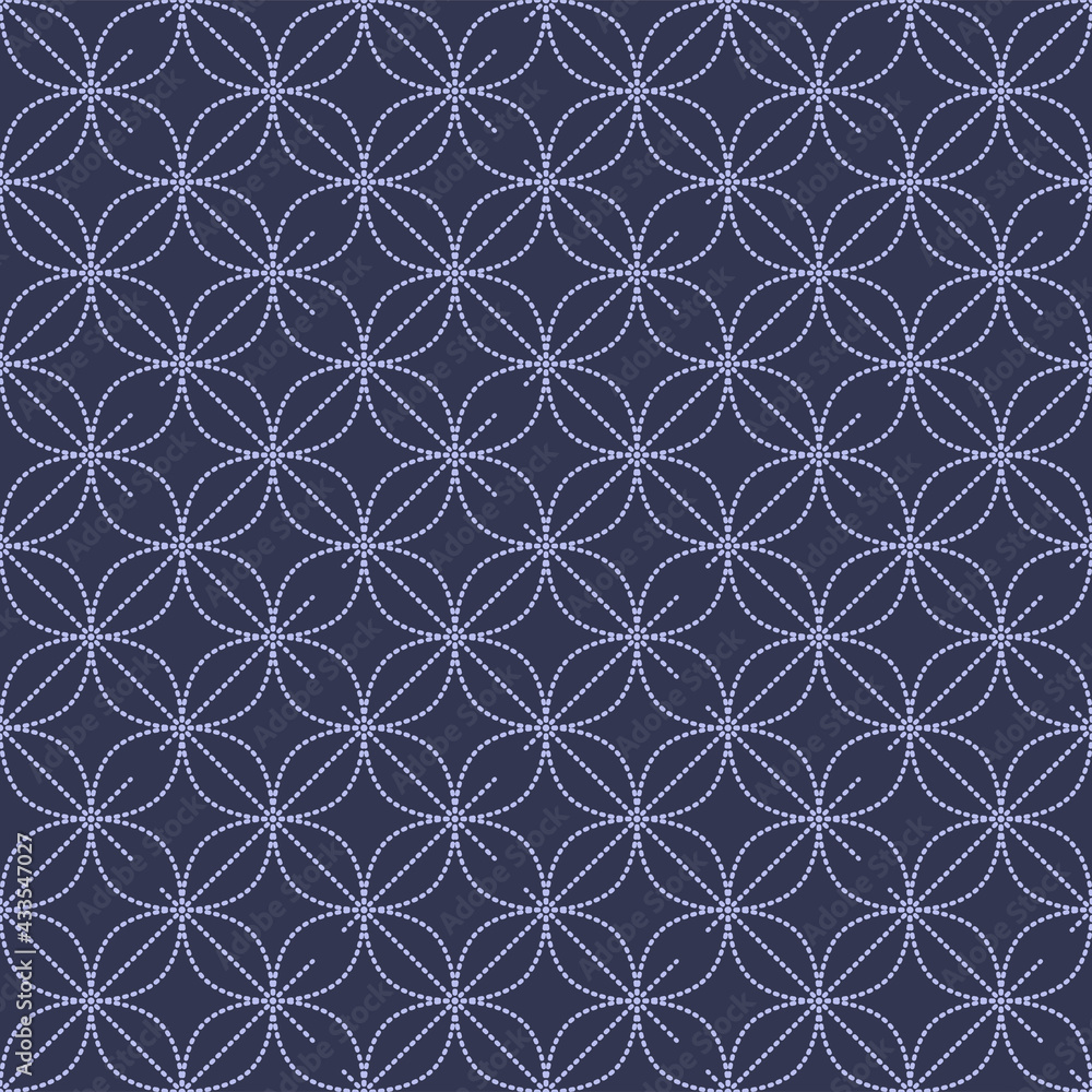 Fototapeta premium Japanese Dot Line Flower Vector Seamless Pattern
