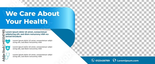 Medical banner template design. Modern banner with blue ribbon shape and place for the photo. Usable for website and print banners.