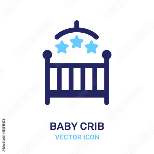 Baby Crib with mobile toy icon vector