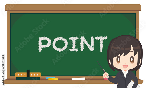 黒板 指示棒を持つ女性教師 POINT イラスト