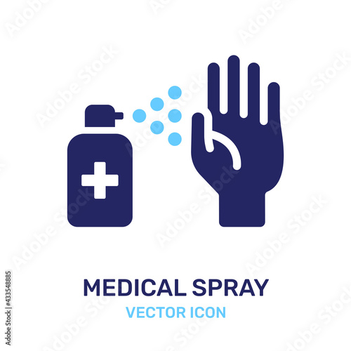 Medical spray on hand for sanitary icon