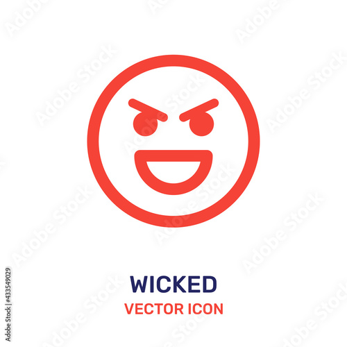 Wicked and cruel smiling face vector icon. 