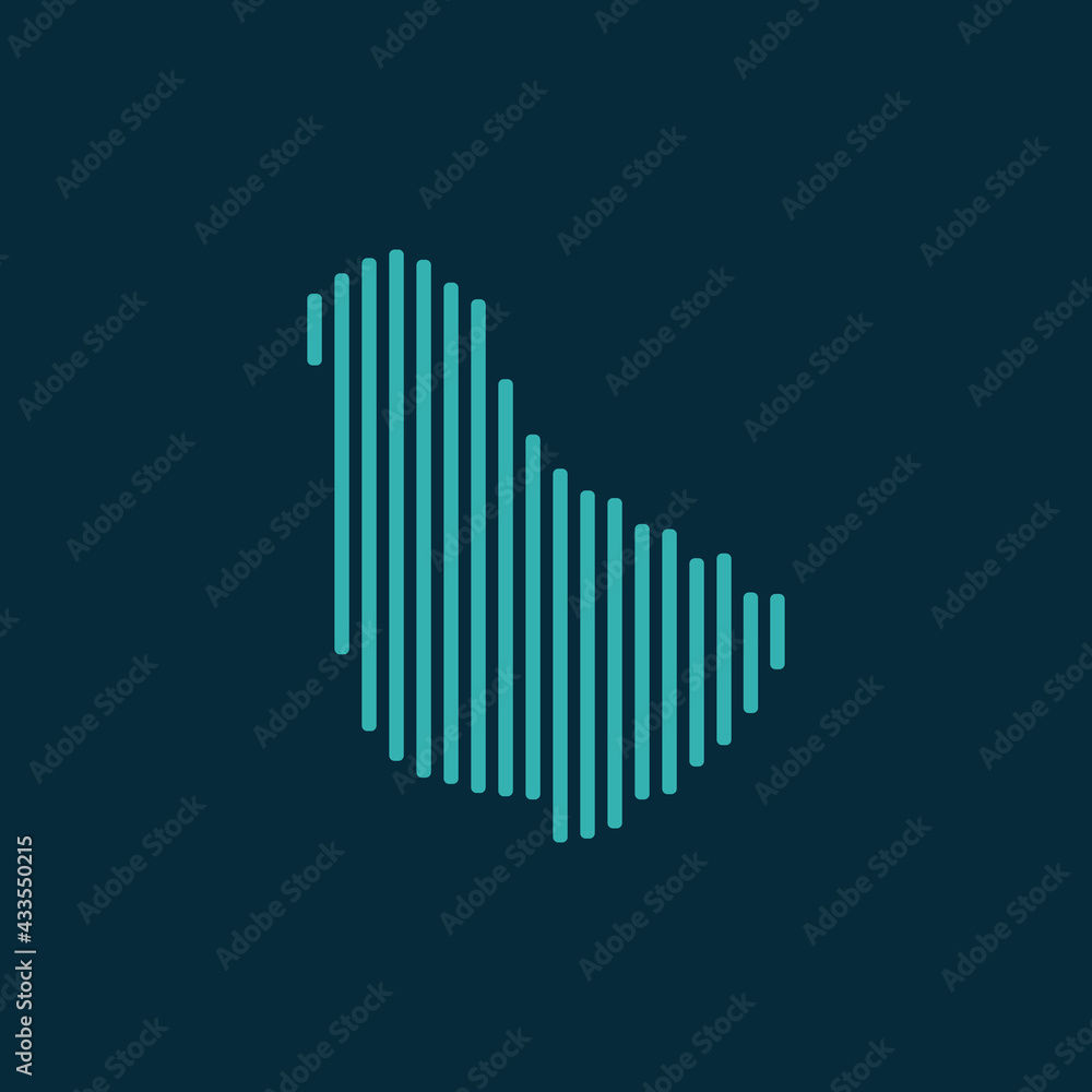 Vector abstract map of Barbados with blue straight rounded lines isolated on a indigo background. Vector abstract map of Barbados with blue straight rounded lines isolated on a indigo background.