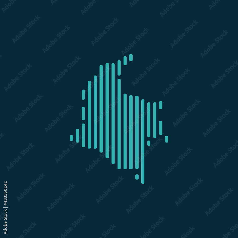 Vector abstract map of Colombia with blue straight rounded lines isolated on a indigo background. Vector abstract map of Colombia with blue straight rounded lines isolated on a indigo background.