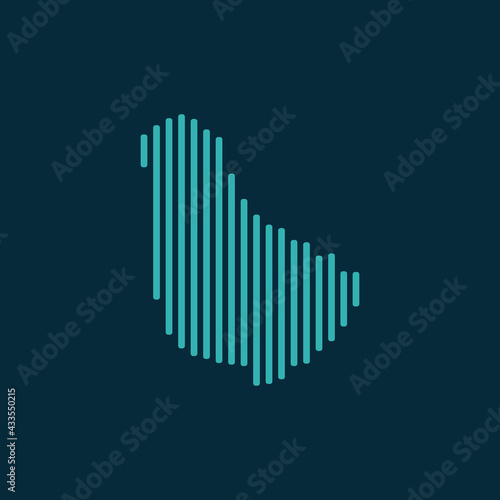 Vector abstract map of Barbados with blue straight rounded lines isolated on a indigo background.