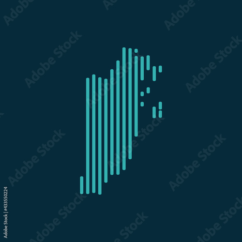 Vector abstract map of Belize with blue straight rounded lines isolated on a indigo background.