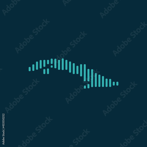 Vector abstract map of Cuba with blue straight rounded lines isolated on a indigo background.