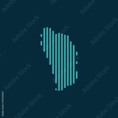 Vector abstract map of Dominica with blue straight rounded lines isolated on a indigo background.