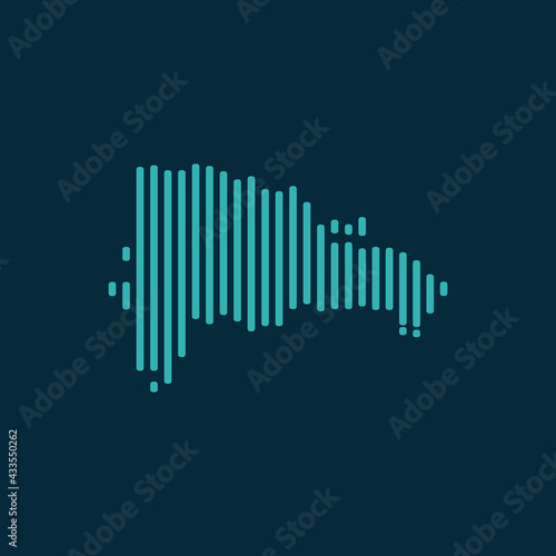 Vector abstract map of Dominican Republic with blue straight rounded lines isolated on a indigo background.