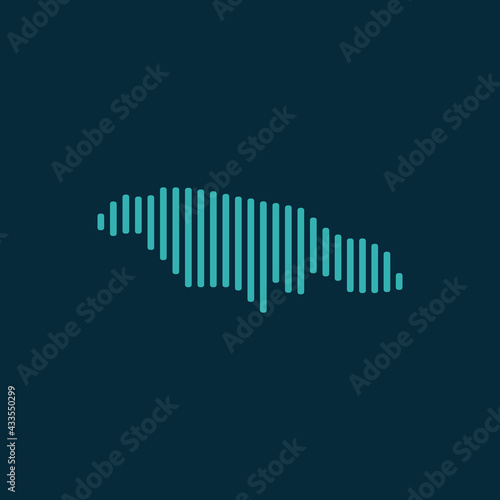 Vector abstract map of Jamaica with blue straight rounded lines isolated on a indigo background.