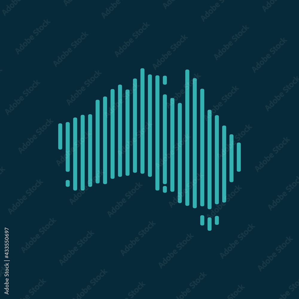 Vector abstract map of Australia with blue straight rounded lines isolated on a indigo background. Vector abstract map of Australia with blue straight rounded lines isolated on a indigo background.
