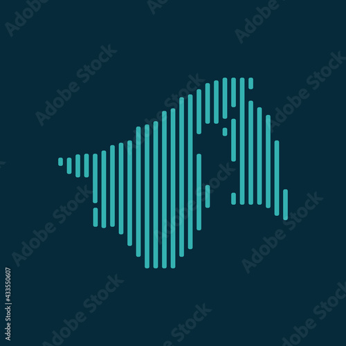 Vector abstract map of Brunei with blue straight rounded lines isolated on a indigo background.