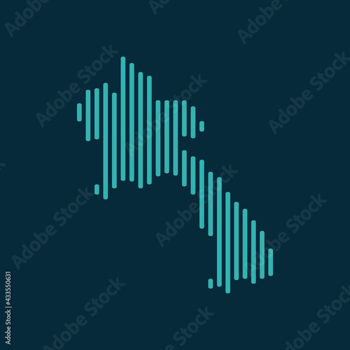 Vector abstract map of Laos with blue straight rounded lines isolated on a indigo background.