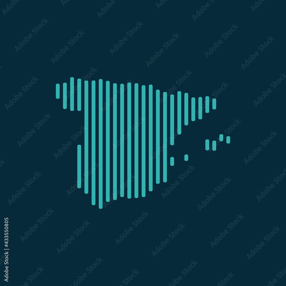 Vector abstract map of Spain with blue straight rounded lines isolated on a indigo background. Vector abstract map of Spain with blue straight rounded lines isolated on a indigo background.