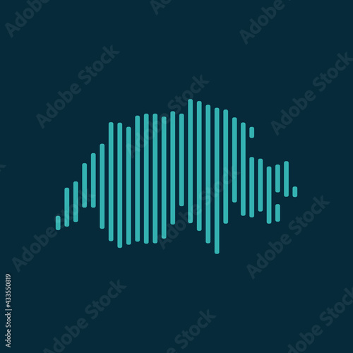 Vector abstract map of Switzerland with blue straight rounded lines isolated on a indigo background.