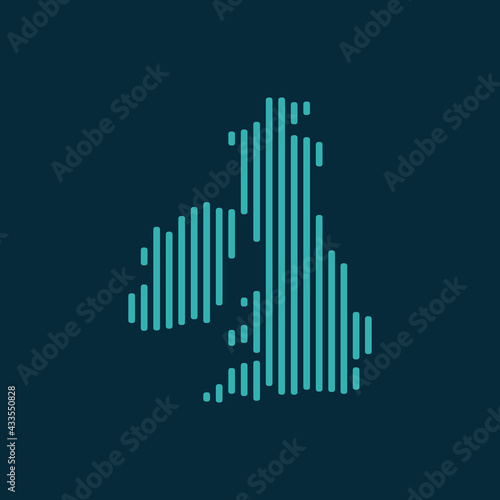 Vector abstract map of united states with blue straight rounded lines isolated on a indigo background.