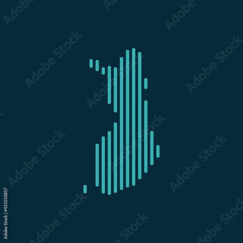 Vector abstract map of Finland with blue straight rounded lines isolated on a indigo background.