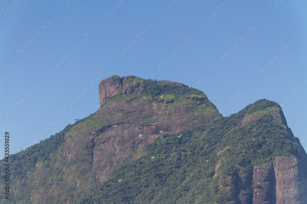Naklejka premium gavea stone view from Barra da Tijuca beach in Rio de Janeiro.
