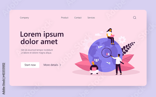 Tiny people working from different countries isolated flat vector illustration. Cartoon idea of teamwork, investment and tech business process. Outsourcing and recruitment concept