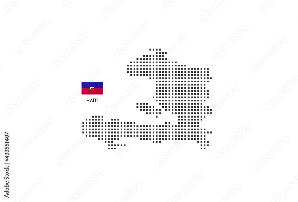 Fototapeta premium Vector square pixel dotted map of Haiti isolated on white background with Haiti flag.