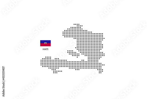 Vector square pixel dotted map of Haiti isolated on white background with Haiti flag.
